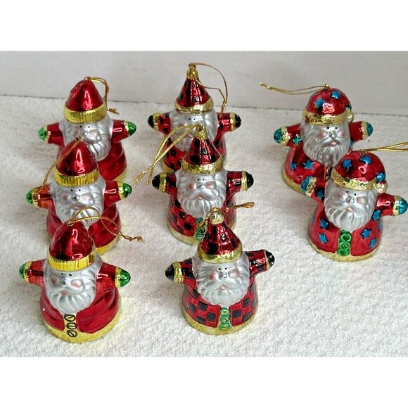 Christmas Tree Santa Claus Ornaments with Hangers 8 ea Small 3" Holiday Jolly - Picture 4 of 12
